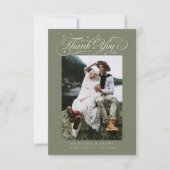 Elegant Script Typography Dots Wedding Sage Green Dankeskarte (Vorderseite)
