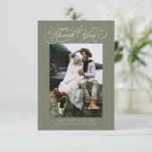 Elegant Script Typography Dots Wedding Sage Green Dankeskarte (Stehend Vorderseite)