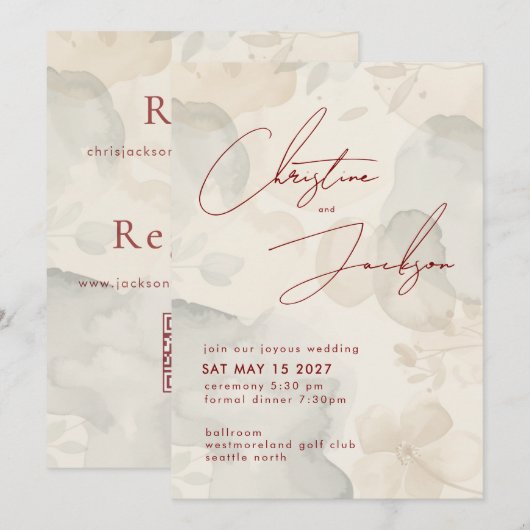 Elegant Script Typography Modern Cream Wedding Einladung (Vorne/Hinten)