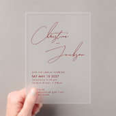 Elegant Script Typography Modern Maroon Wedding Acryleinladungen (Insitu (Handheld))