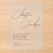 Elegant Script Typography Modern Maroon Wedding Acryleinladungen (Vorderseite)