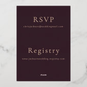 Elegant Script Typography Modern Plum Wedding Rose Folieneinladung (Rückseite)