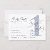 Elegant Script Violet Baby's 1st Birthday Baptism RSVP Karte (Vorderseite)