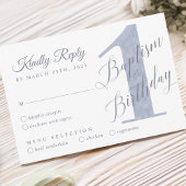 Elegant Script Violet Baby's 1st Birthday Baptism RSVP Karte