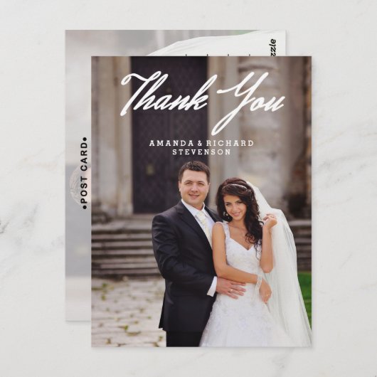 ELEGANT SCRIPT WEDD DANK IHNEN POSTCARD POSTKARTE (Vorne/Hinten)