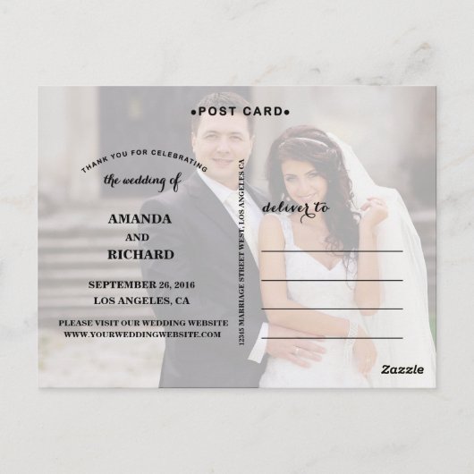 ELEGANT SCRIPT WEDD DANK IHNEN POSTCARD POSTKARTE (Rückseite)