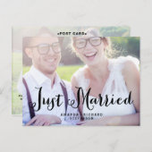 ELEGANT SCRIPT WEDD GERADE VERHEIRATETE POSTCARD ANKÜNDIGUNGSPOSTKARTE (Vorne/Hinten)