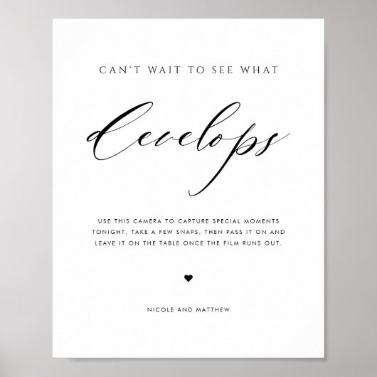 Elegant Script Wedding Disposable Camera Sign Poster (Vorne)