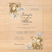 Elegant Script Wedding Gold Natural Rustic Floral Acryleinladungen (Vorderseite)