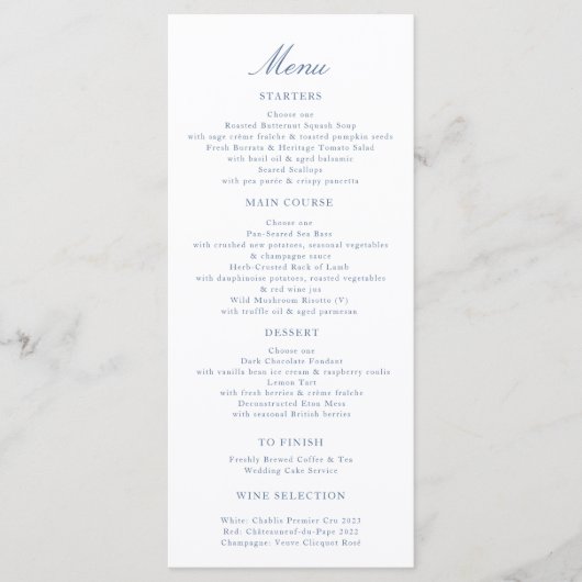 Elegant Script Wedding Menu Blue Toile Swans  Menükarte (Vorderseite)