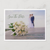 Elegant Script Wedding Photo Save the Date Ankündigungspostkarte (Rückseite)