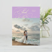 Elegant Script Wedding Photo Wisteria Dankeskarte (Stehend Vorderseite)