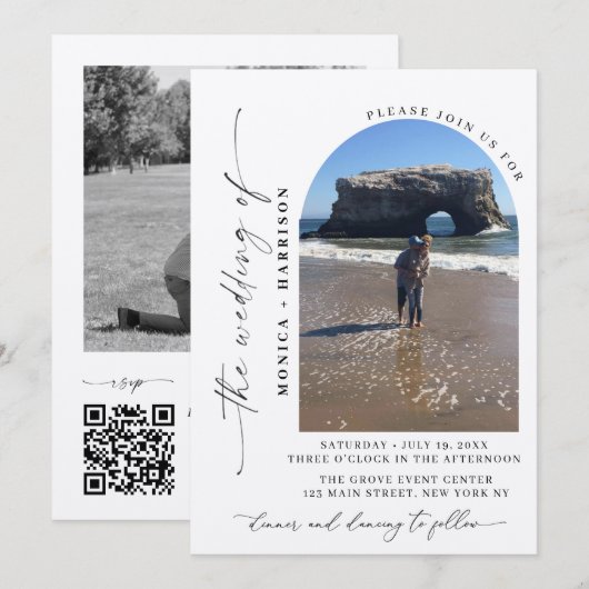 Elegant Script Wedding QR Code Invitation Einladung (Vorne/Hinten)