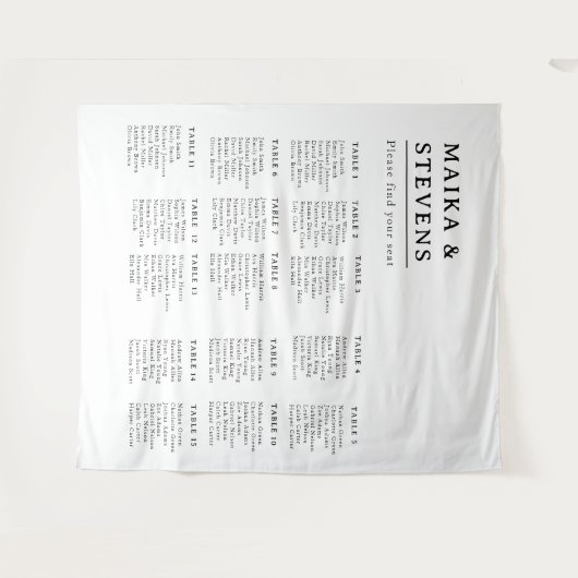 Elegant Script Wedding Table Seating Chart Foam Wandteppich (Vorderseite (Horizontal))