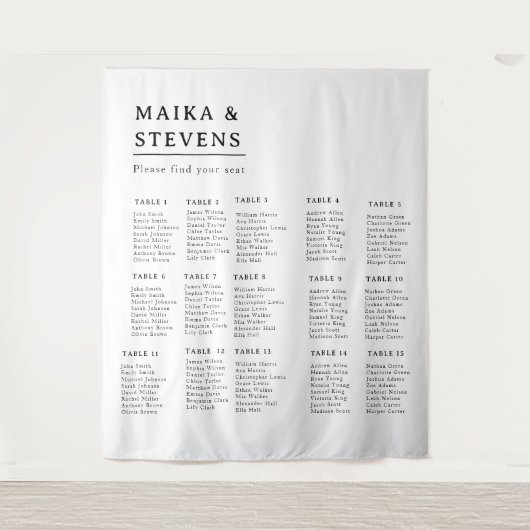 Elegant Script Wedding Table Seating Chart Foam Wandteppich (Vorderseite)