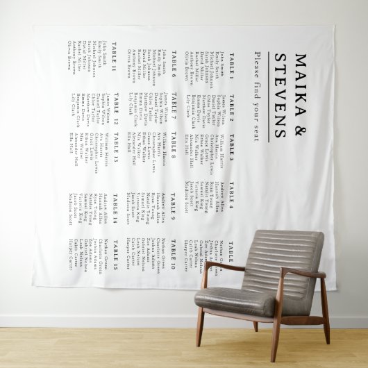 Elegant Script Wedding Table Seating Chart Foam Wandteppich (Beispiel (Horizontal))