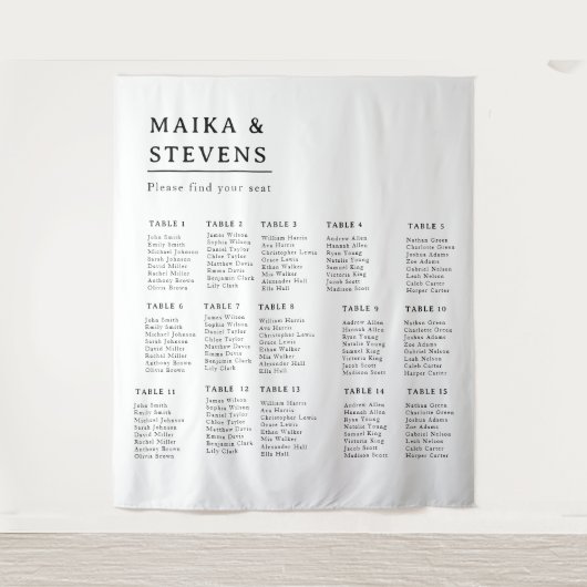 Elegant Script Wedding Table Seating Chart Foam Wandteppich (Vorderseite)