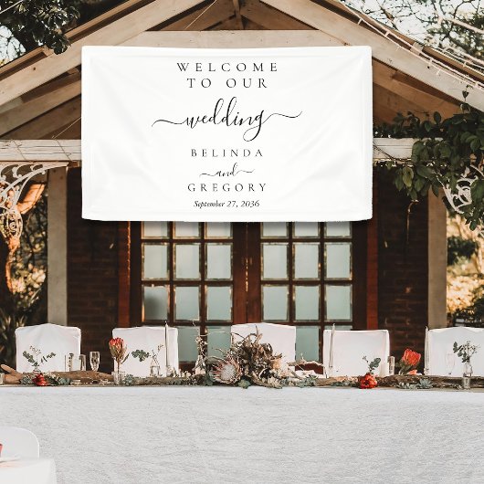 Elegant Script Welcome Wedding Hanging Sign Banner