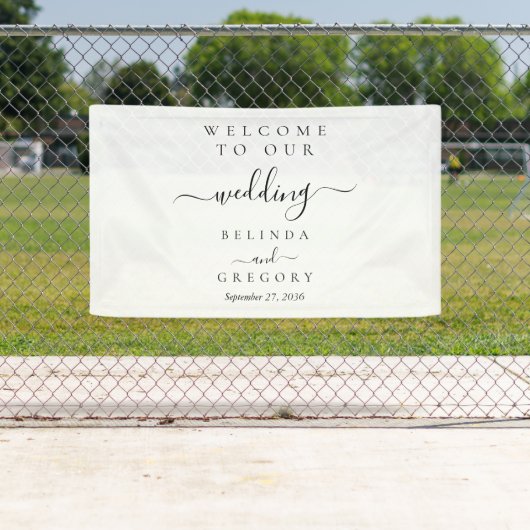 Elegant Script Welcome Wedding Hanging Sign Banner (Insitu)