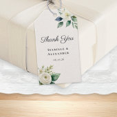 Elegant Script White Flowers Botanical Wedding Geschenkanhänger