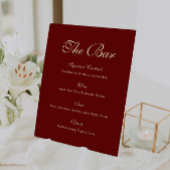Elegant Script Wine Red Wedding Bar Menu Sockelschild