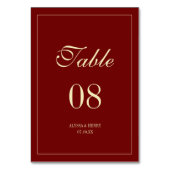 Elegant Script Wine Red Wedding Custom Names Tischnummer (Vorderseite)