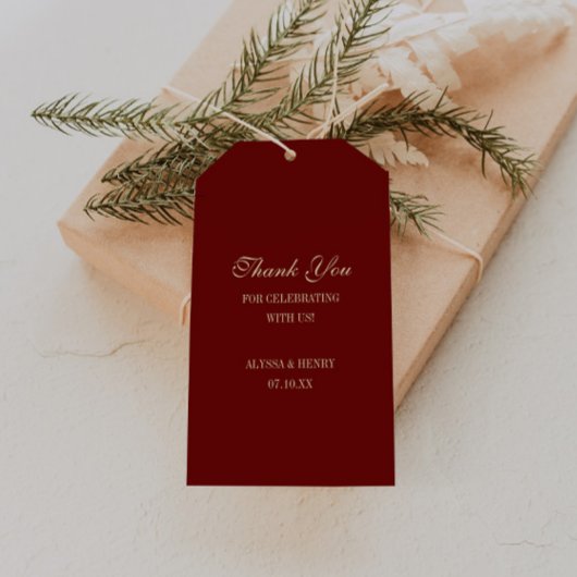 Elegant Script Wine Red Wedding Favor Thank You Geschenkanhänger