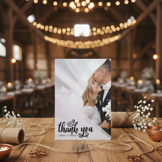 Elegant Scripted Wedding Thank You Card W Note Dankeskarte