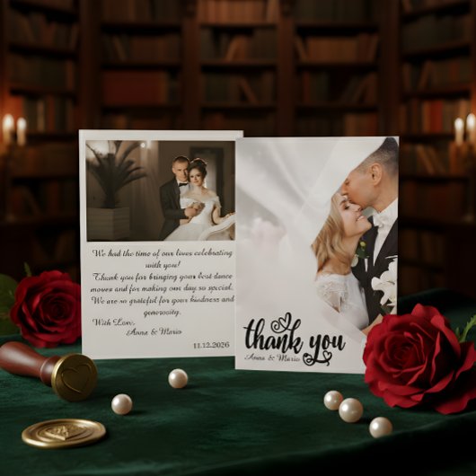 Elegant Scripted Wedding Thank You Card W Note Dankeskarte
