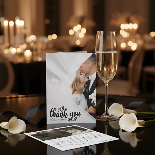 Elegant Scripted Wedding Thank You Card W Note Dankeskarte