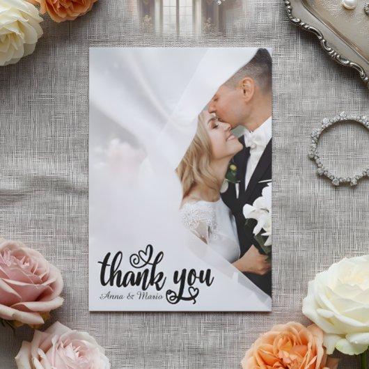 Elegant Scripted Wedding Thank You Card W Note Dankeskarte