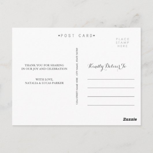Elegant Scripted Wedding Vielen Dank Postcard Postkarte (Rückseite)