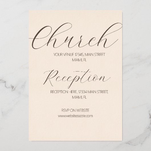 ELEGANT Scripting Rustic Tan Wedding Folieneinladung (Rückseite)