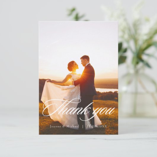 Elegant Scripting Wedding Dankeschön Karte W Note (Stehend Vorderseite)