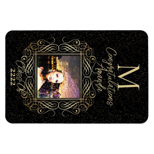 Elegant Scroll + Gold Dots Congratulation Class of Magnet (Horizontal)