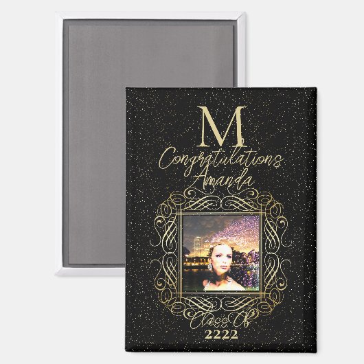 Elegant Scroll + Gold Dots Congratulation Class of Magnet (Vorderseite/Rückseite)