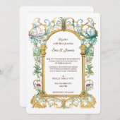 Elegant Scrollwork Floral Regal Botanical Wedding Einladung (Vorne/Hinten)