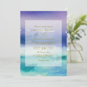 Elegant Sea Blue Purple Beach QR Code Wedding Einladung (Stehend Vorderseite)