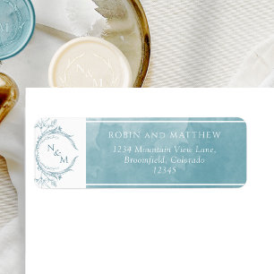 Elegant Sea Glass Watercolor Monogram Wedding Labe