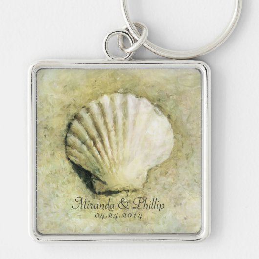 Elegant Seashell Beach Wedding Keepake Schlüsselanhänger (Vorne)