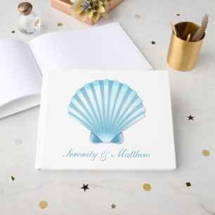 Elegant Seashell Blue Nautical Beach Wedding Gästebuch