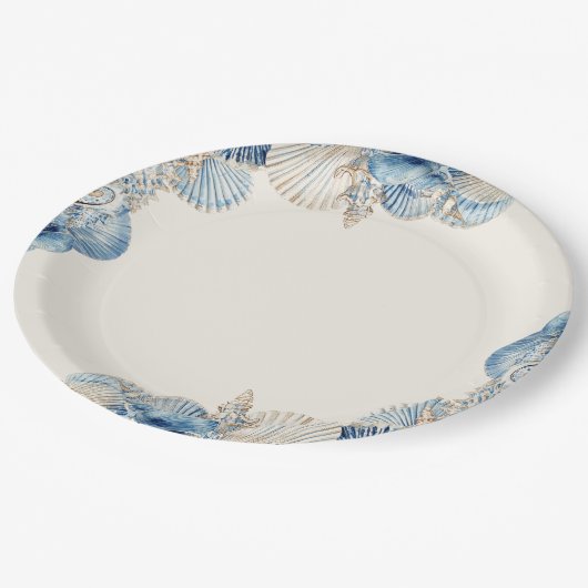Elegant Seashell Border Pappteller (Schrägansicht)
