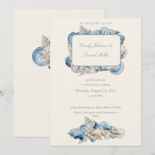 Elegant Seashell Border Wedding Einladung (Vorne/Hinten)
