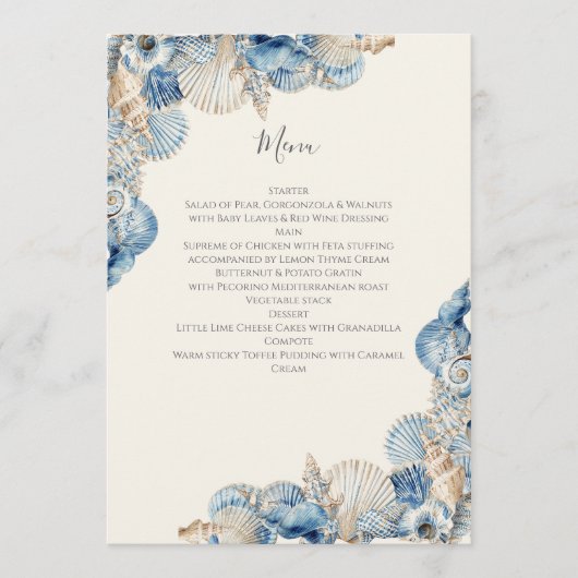 Elegant Seashell Border Wedding Menükarte (Vorderseite)
