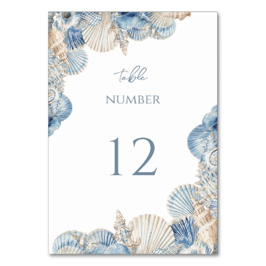 Elegant Seashell Border Wedding Tischnummer (Vorderseite)