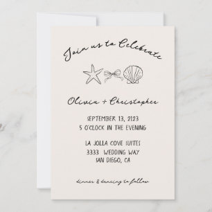 Elegant Seashell & Bow Coquette Wedding Einladung