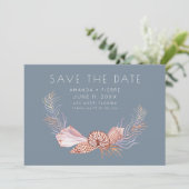 Elegant Seashell Photo Beach Wedding Save the Date (Stehend Vorderseite)