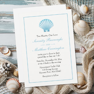 Elegant Seashell Wedding Blue Nautical Beach Einladung
