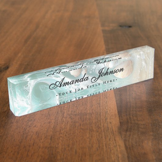 Elegant Seashells Beach Script Namensplakette (Seite)