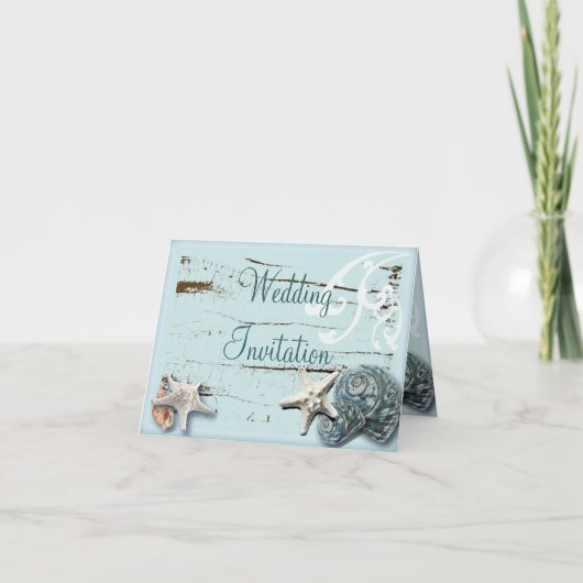 Elegant Seashells Beach Wedding Stationery Einladung (Vorderseite)